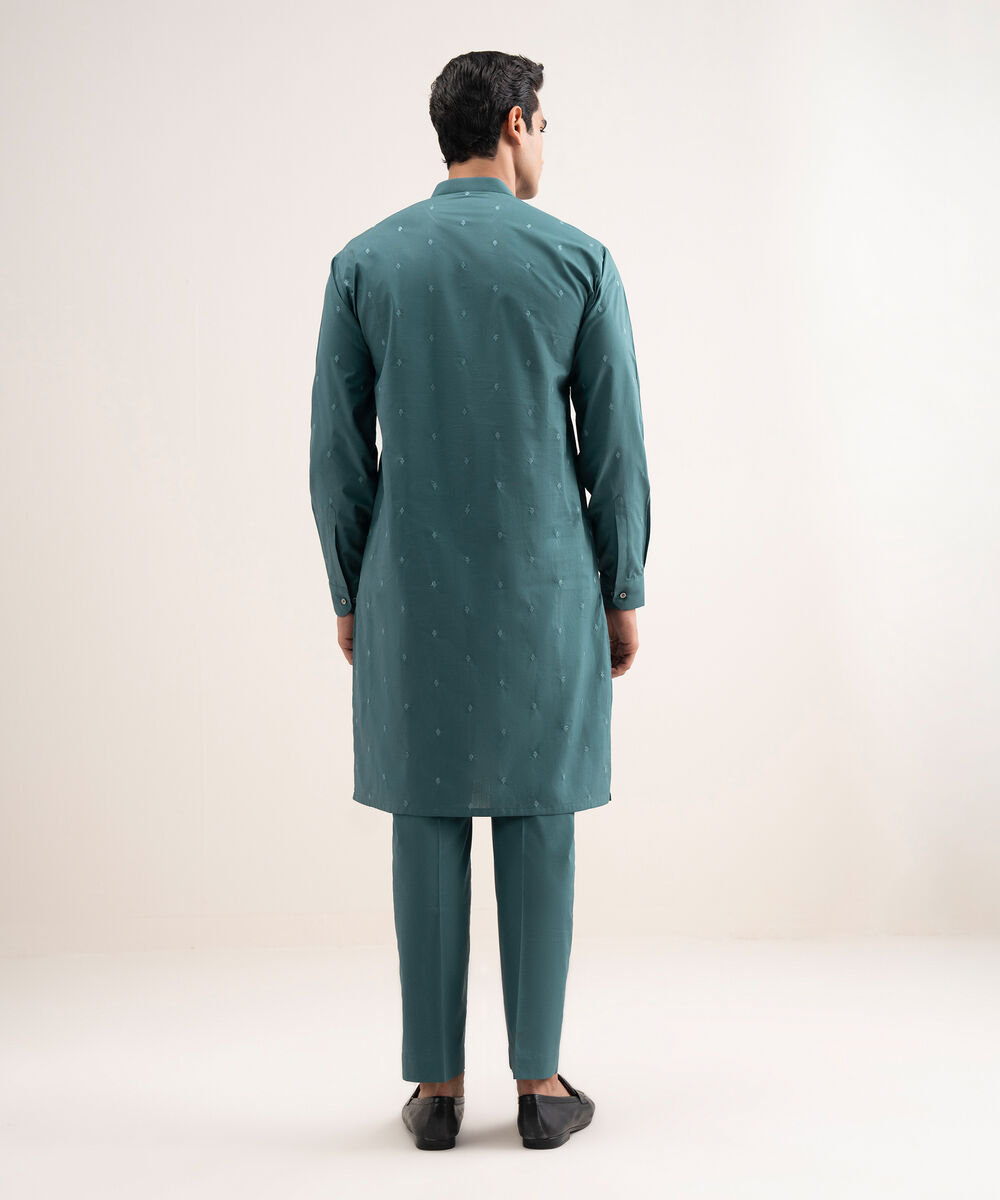 Men'S Stitched Teal Premium Cotton Suit