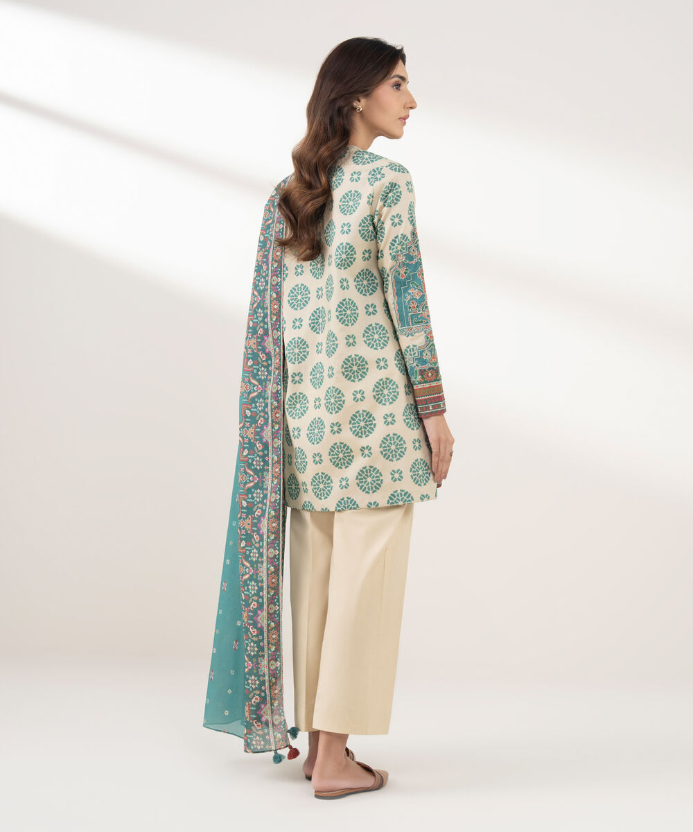 Women's Unstitched Cotton Printed Multi 3 Piece Suit