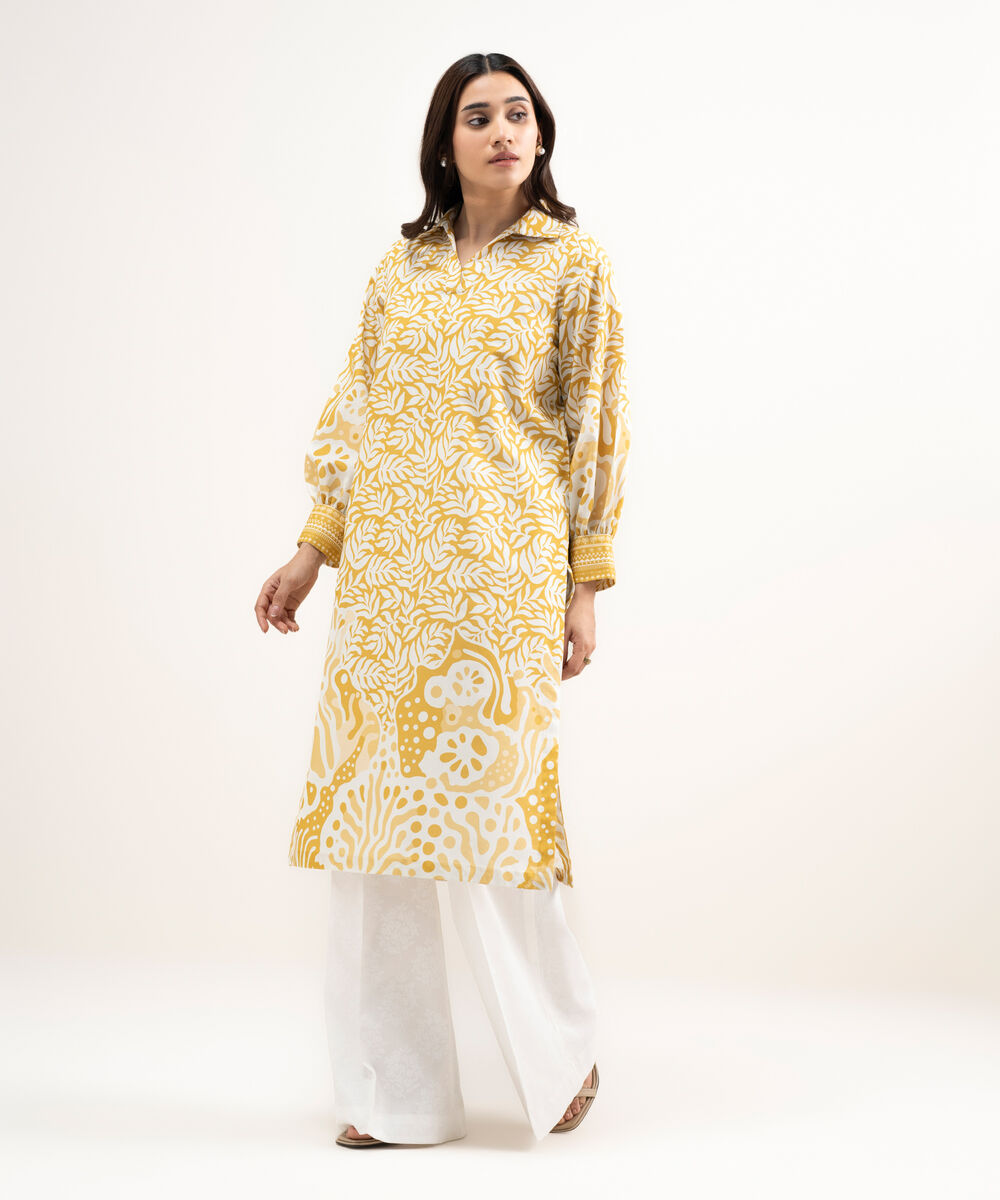 Women's Unstitched Lawn Printed Yellow Shirt