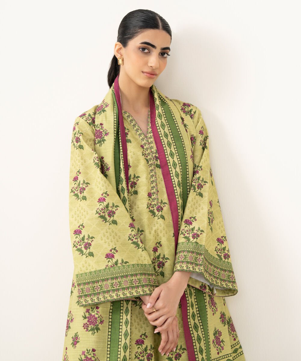 Women's Unstitched Printed Khaddar Multi 3 Piece Suit