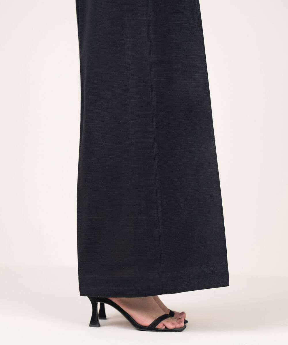 Women's RTW Cotton Solid Black Flared Pants