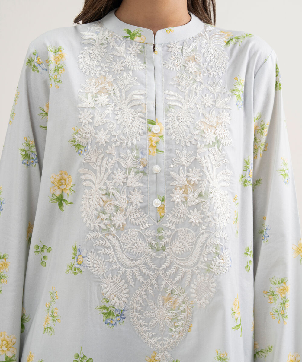 Women's RTW Cambric Embroidered Mint Green Straight Shirt