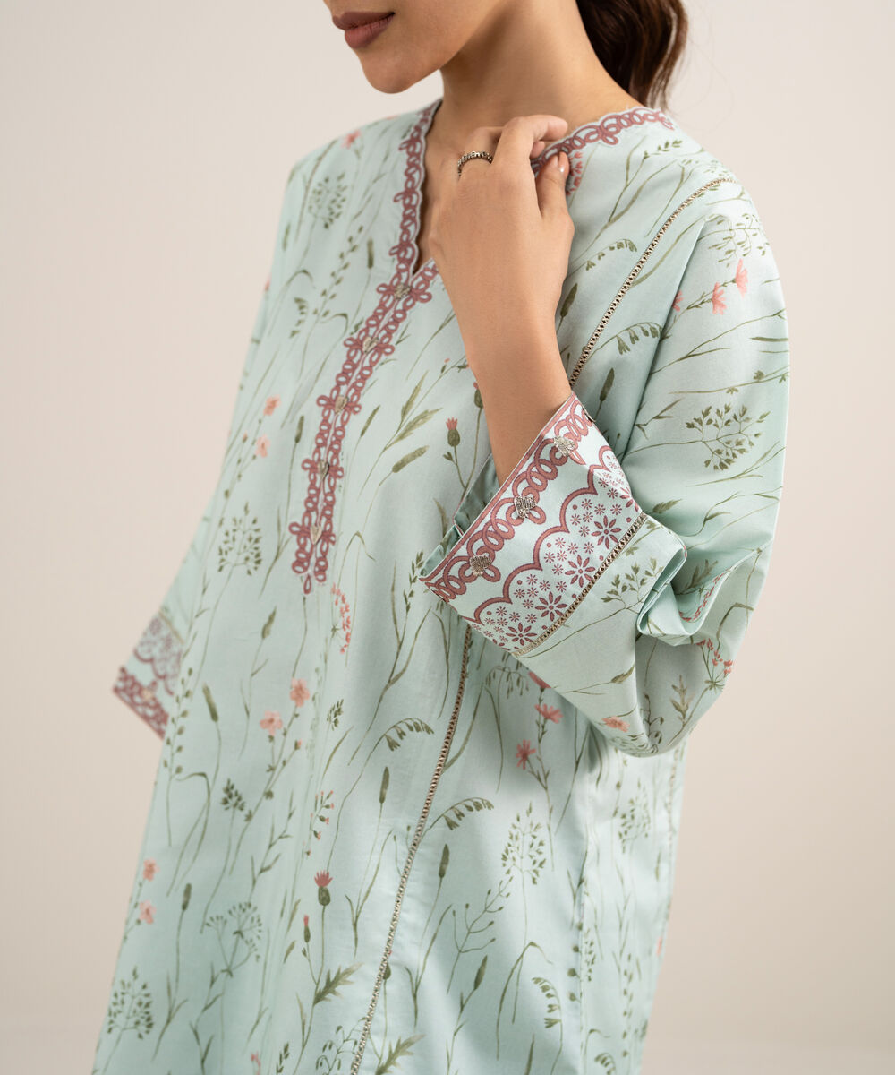 Women's Unstitched Lawn Printed Blue  2 Piece Suit