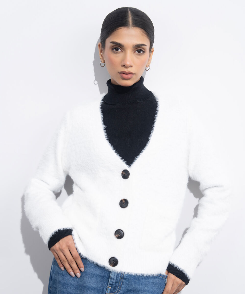 Women's Western Wear Beige Fuzzy Knit Cardigan