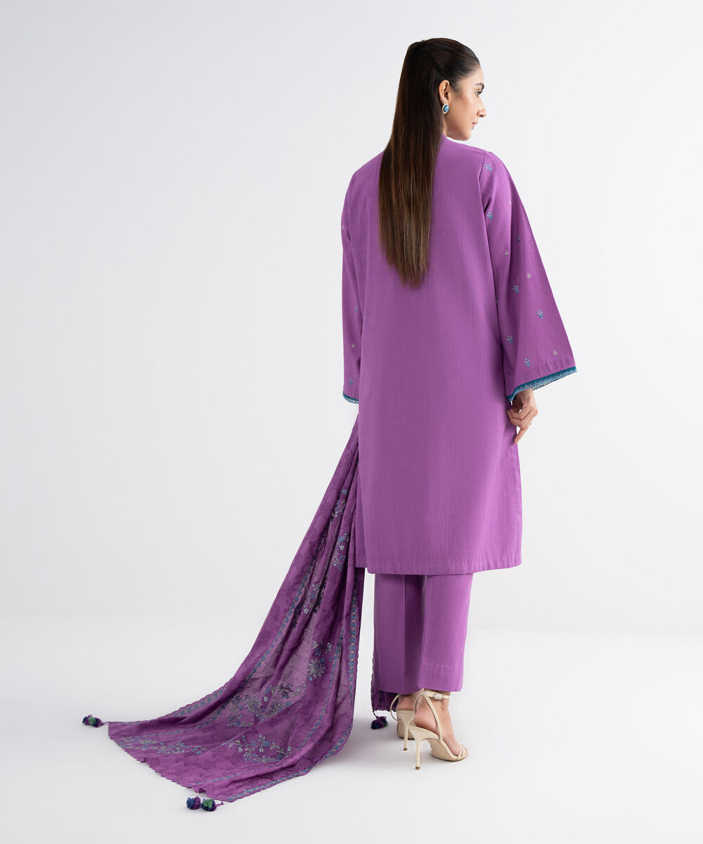 Women's Unstitched Cross Hatch Embroidered Purple 3 Piece Suit