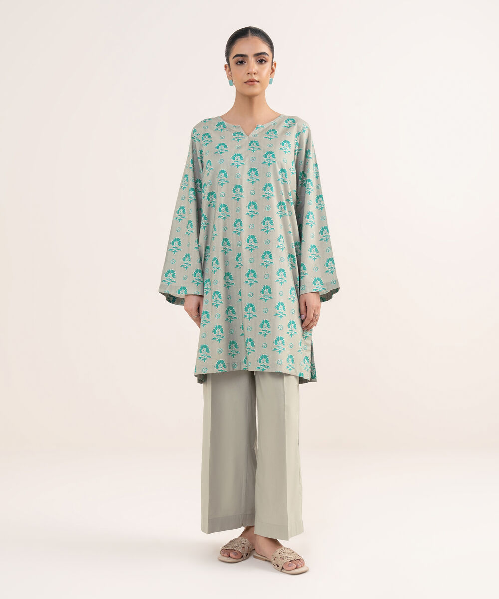 Women's RTW Lawn Viscose Grey Printed A-Line Shirt