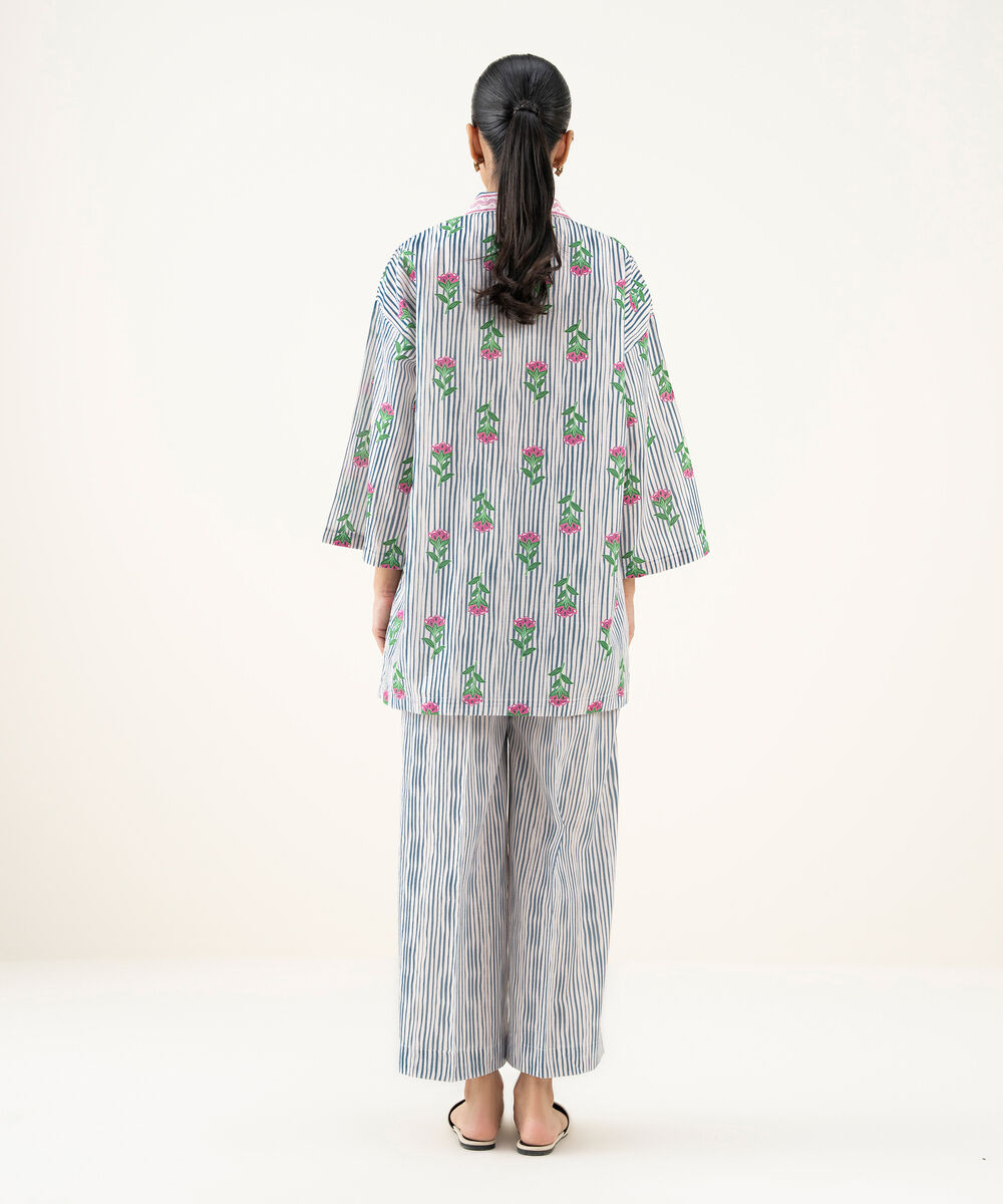 Women's RTW Crosshatch Printed White Drop Shoulder Shirt