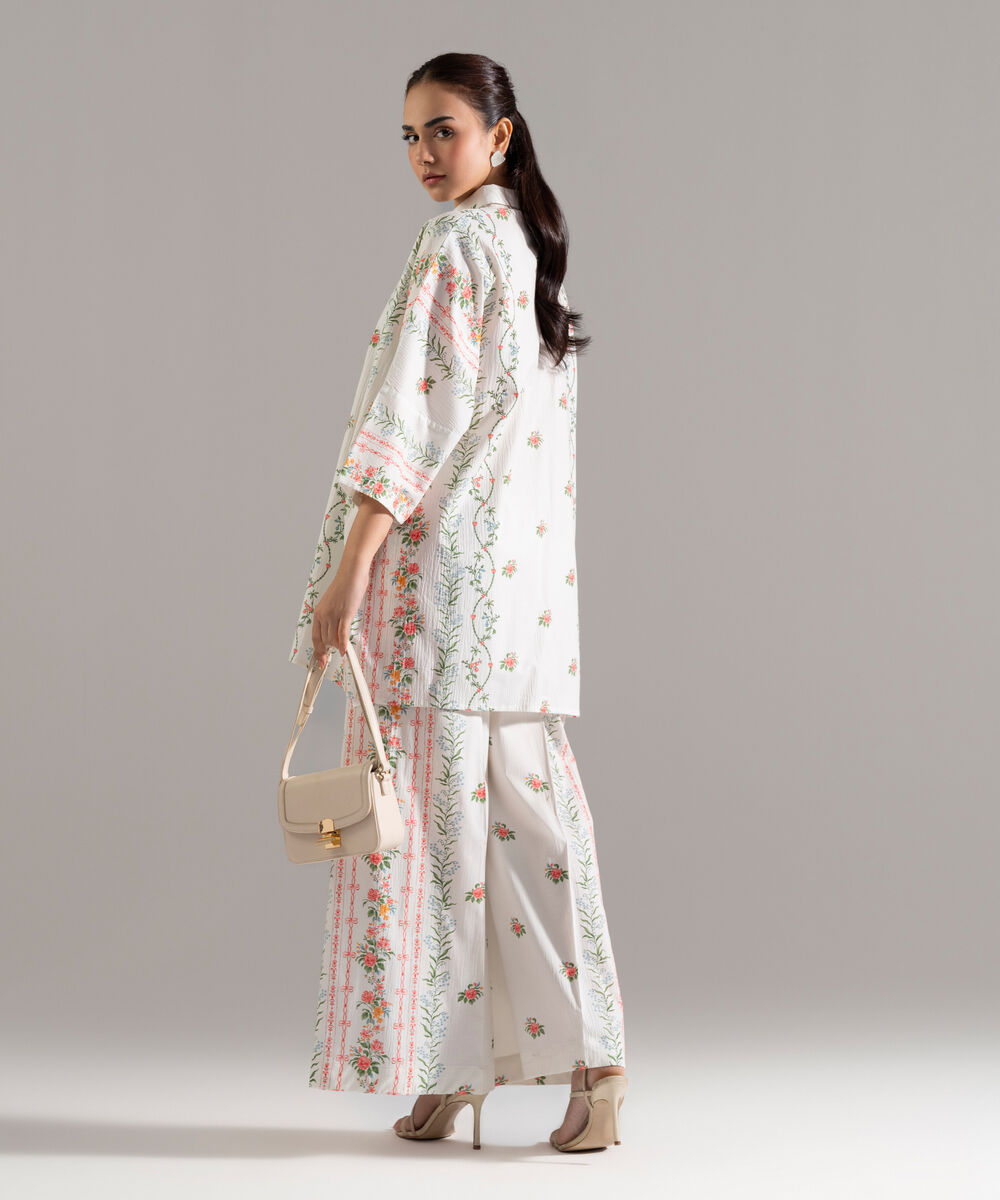 Women's RTW Seersucker Printed Grey 2 Piece Suit