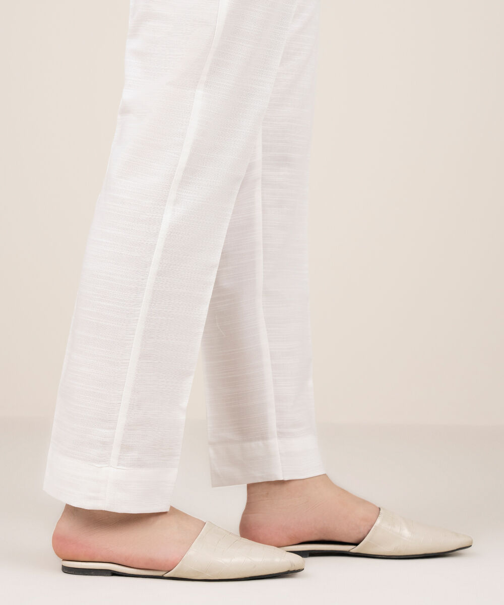 Women's RTW Khaddar Solid White Straight Pants