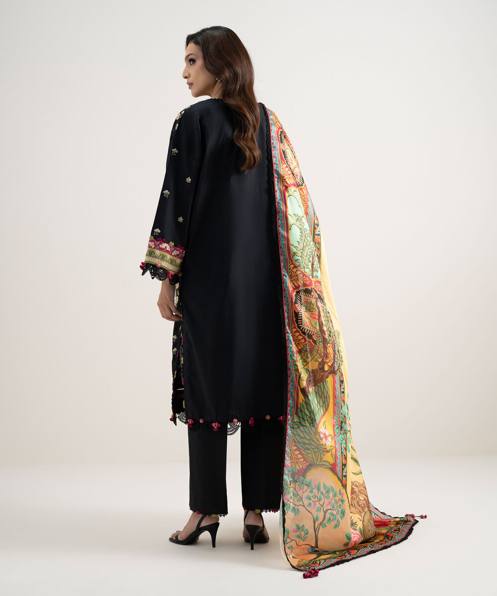 Women's Unstitched Lawn Embroidered Black 3 Piece Suit