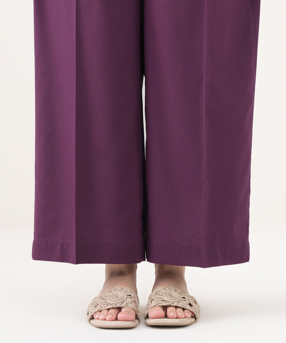 Women's RTW Cotton Viscose Solid Purple Flared Pants