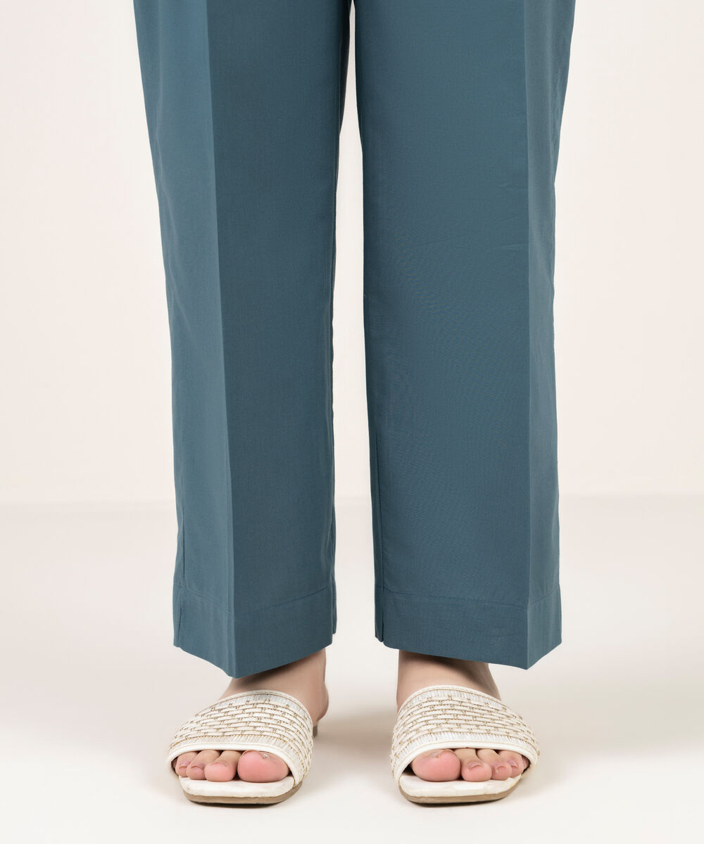 Women's RTW Cambric Solid Teal Straight Pants