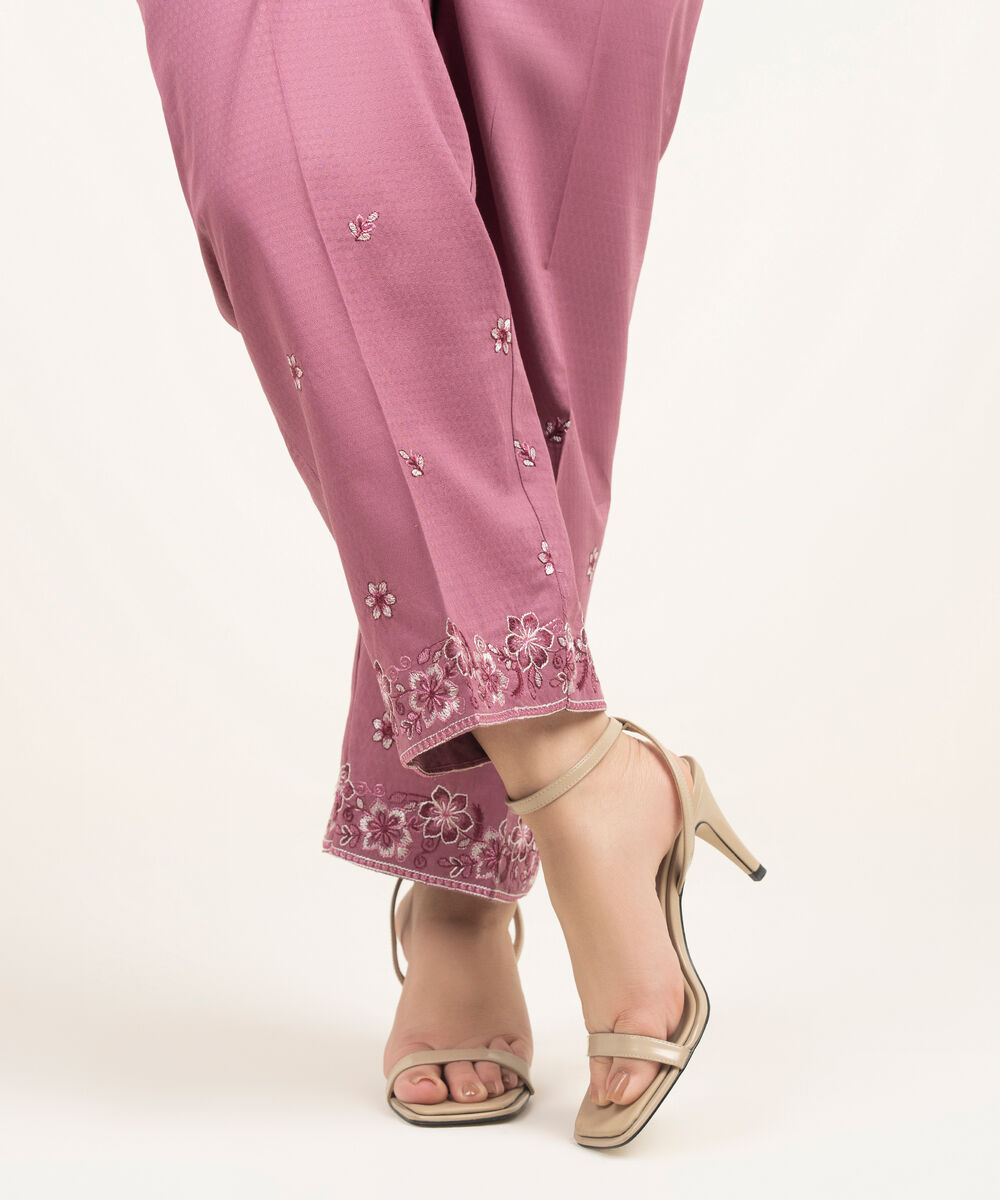 Women's RTW Dobby Embroidered Purple Straight Pants