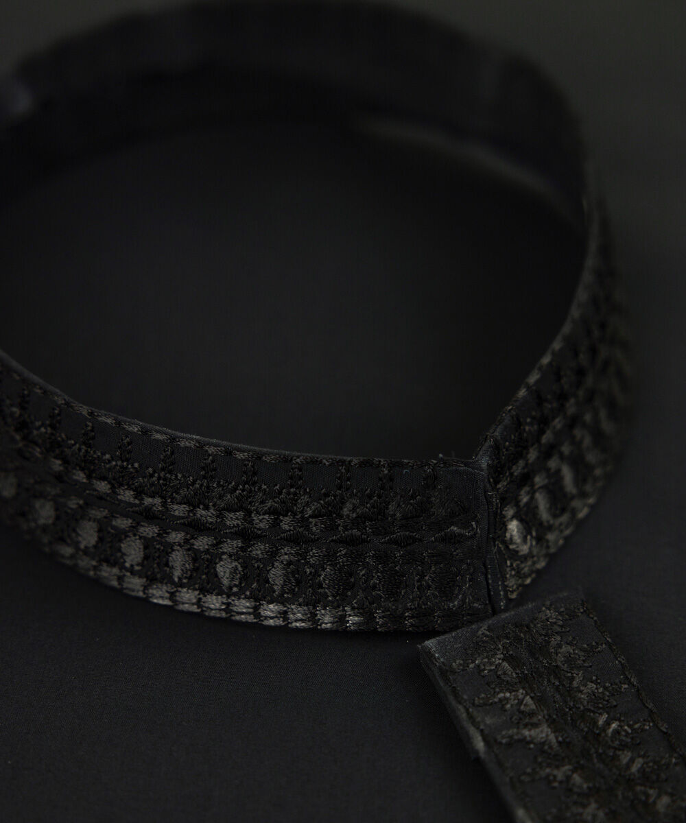 Men's Unstitched Premium Cotton Embroidered Black Full Suit Fabric