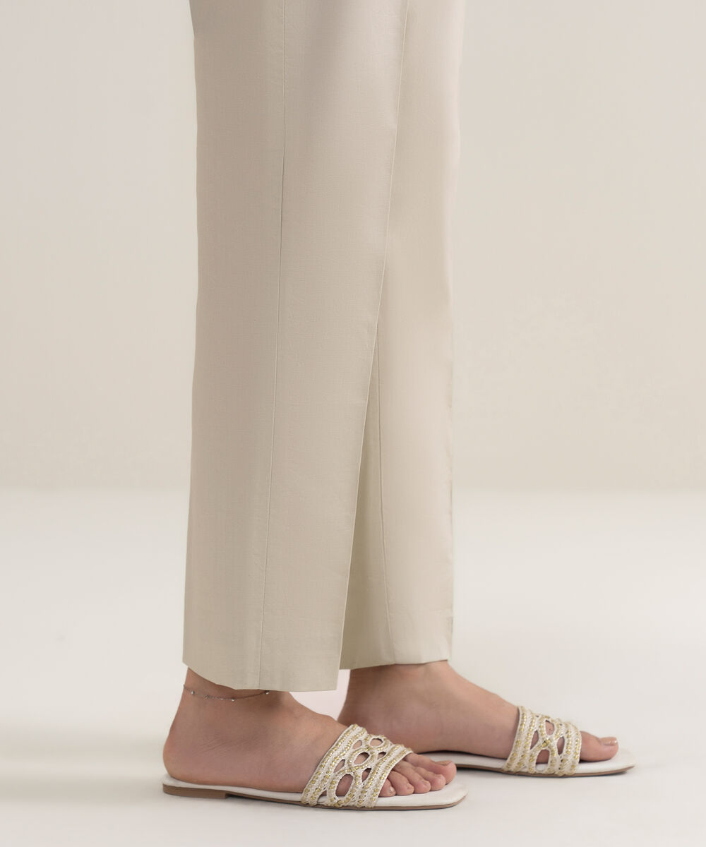 Women's Unstitched Cotton Printed Off White Trousers Fabric