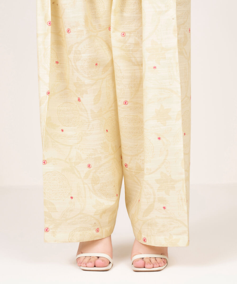 Women's RTW Khaddar Embroidered Pale Yellow Shalwar