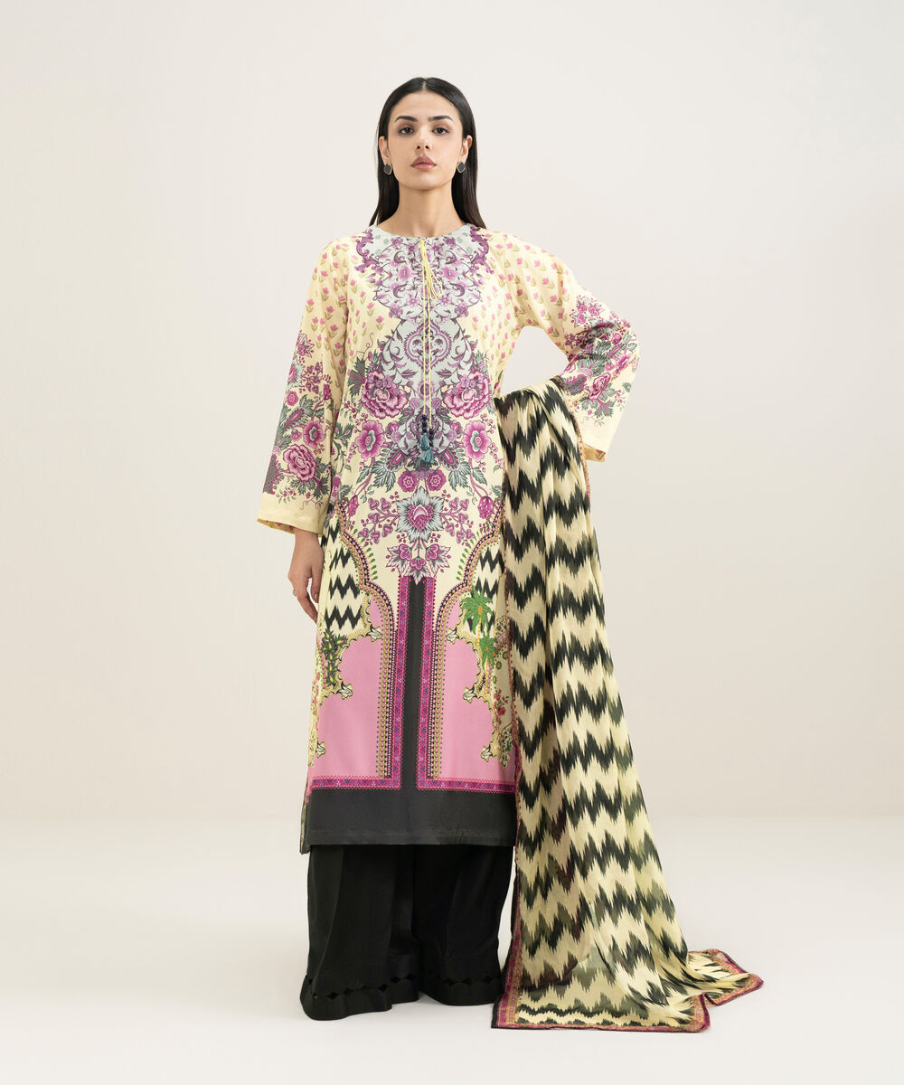 Women's RTW Blended Grip Silk Printed 3 Piece Suit