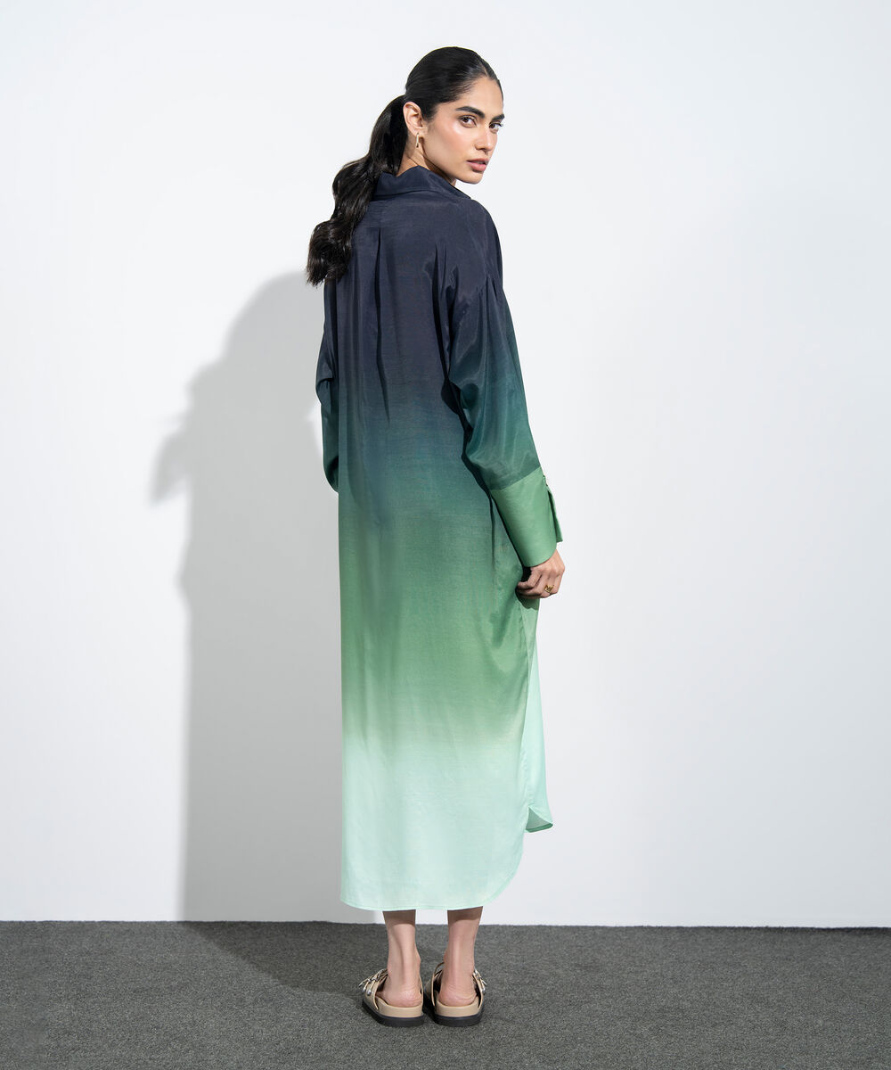 Women's Western Multi Ombre Print Shirt Dress