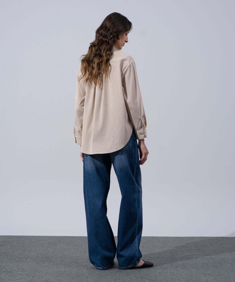 Women's Western Wear Beige Polyester Button Through Corduroy Shirt
