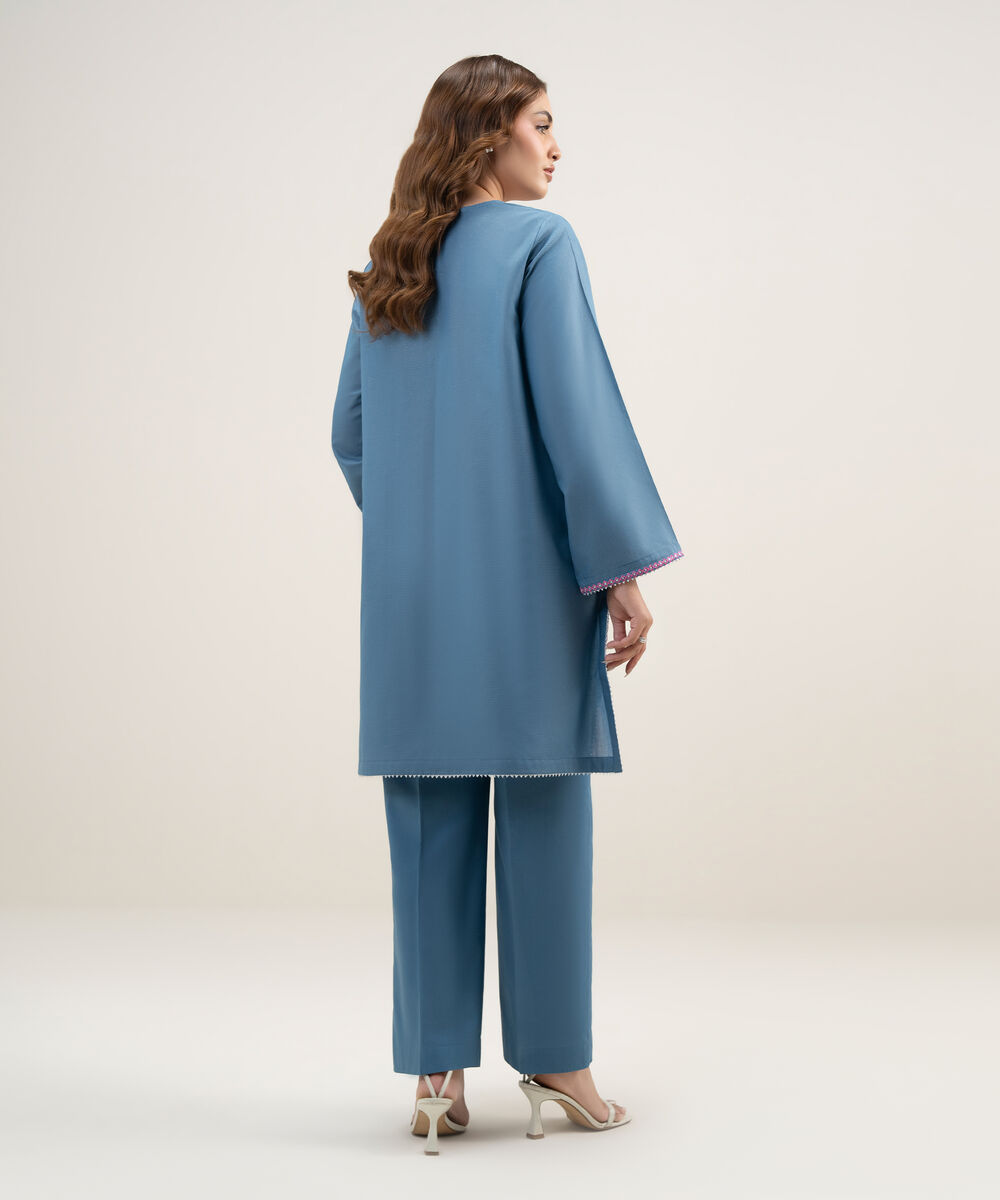 Women's RTW Zari Lawn Embroidered Blue Straight Shirt