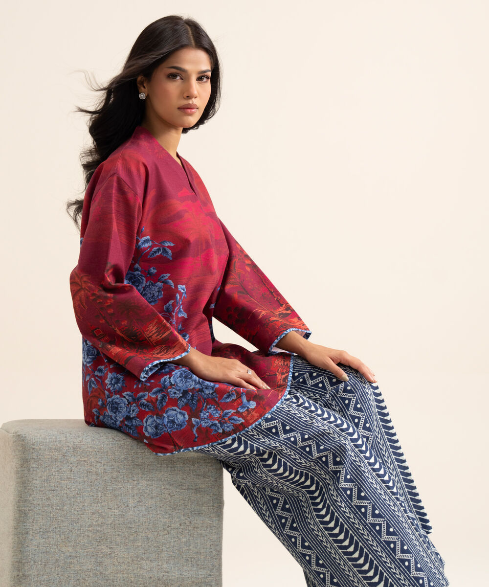 Women's Unstitched Premium Khaddar Red 1 Piece Suit