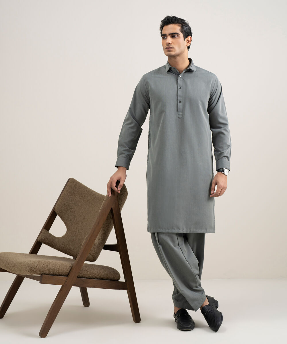 Men's Stitched Luxury Wash and Wear Grey Suit