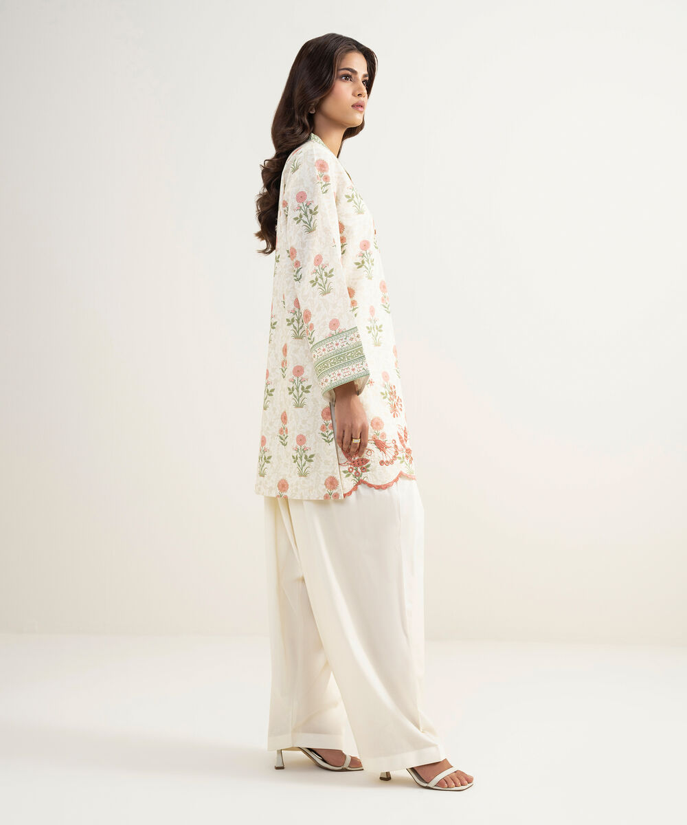 Women's Unstitched Lawn Embroidered Off White 2 Piece Suit