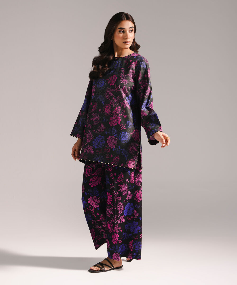 Women's RTW Zari Lawn Printed Black 2 Piece Suit