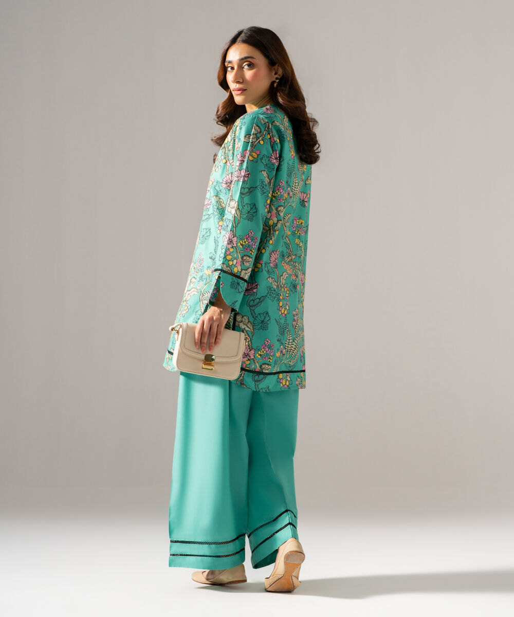 Women's RTW Cambric Printed Green Straight Shirt