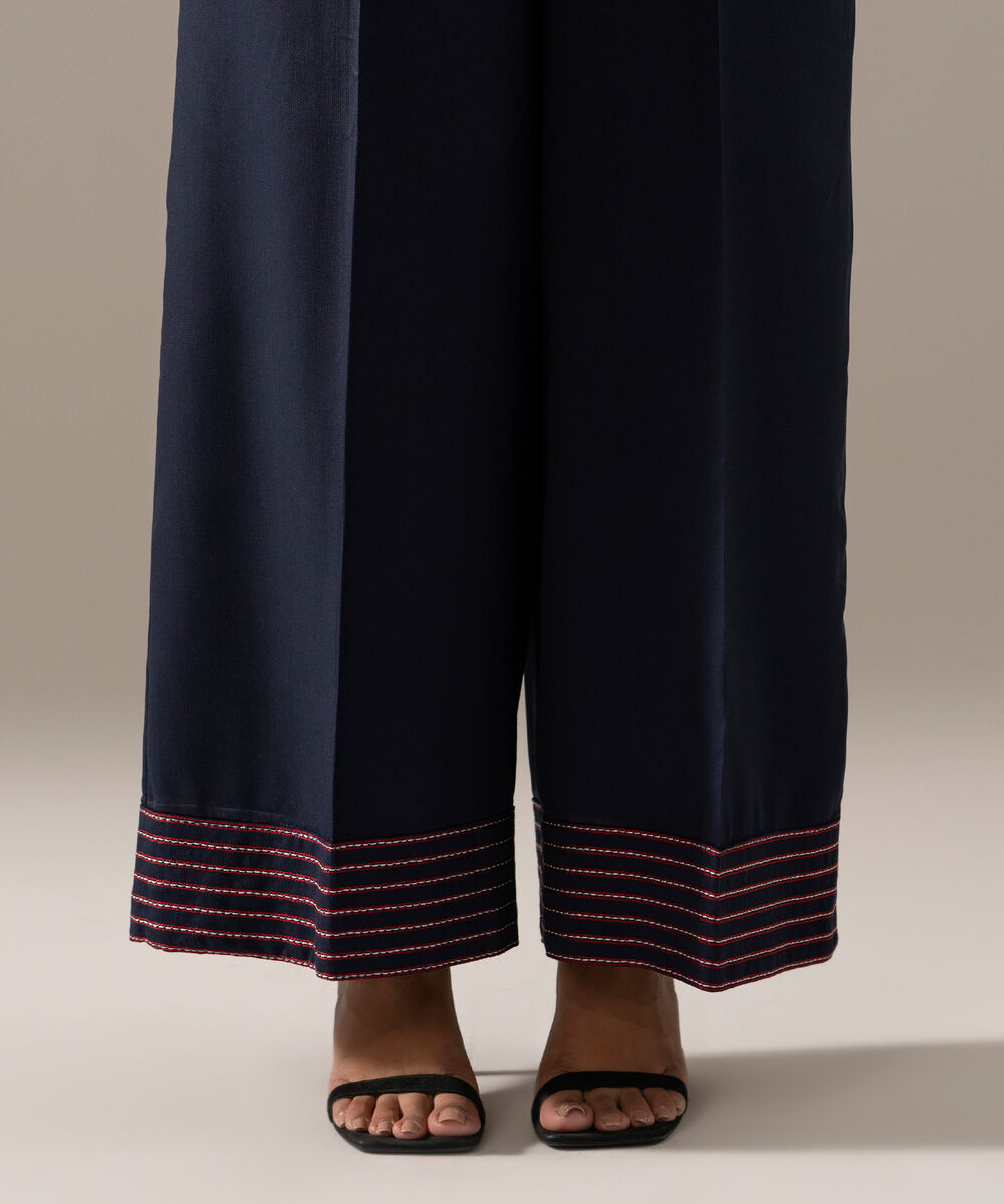 Women's RTW Bedford Solid Dark Blue Flared Pants