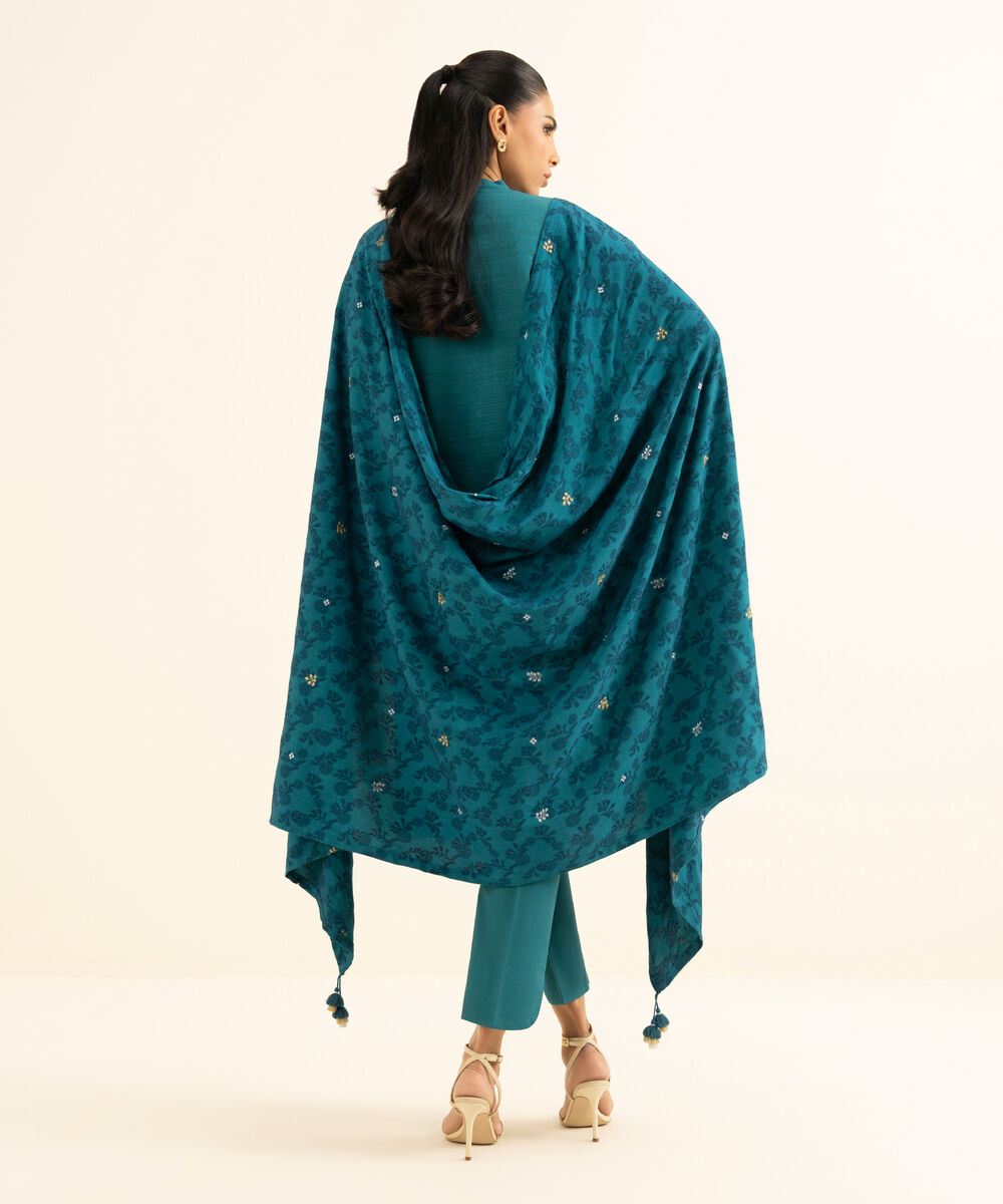 Women's Unstitched Cotton Embroidered Green 3 Piece Suit