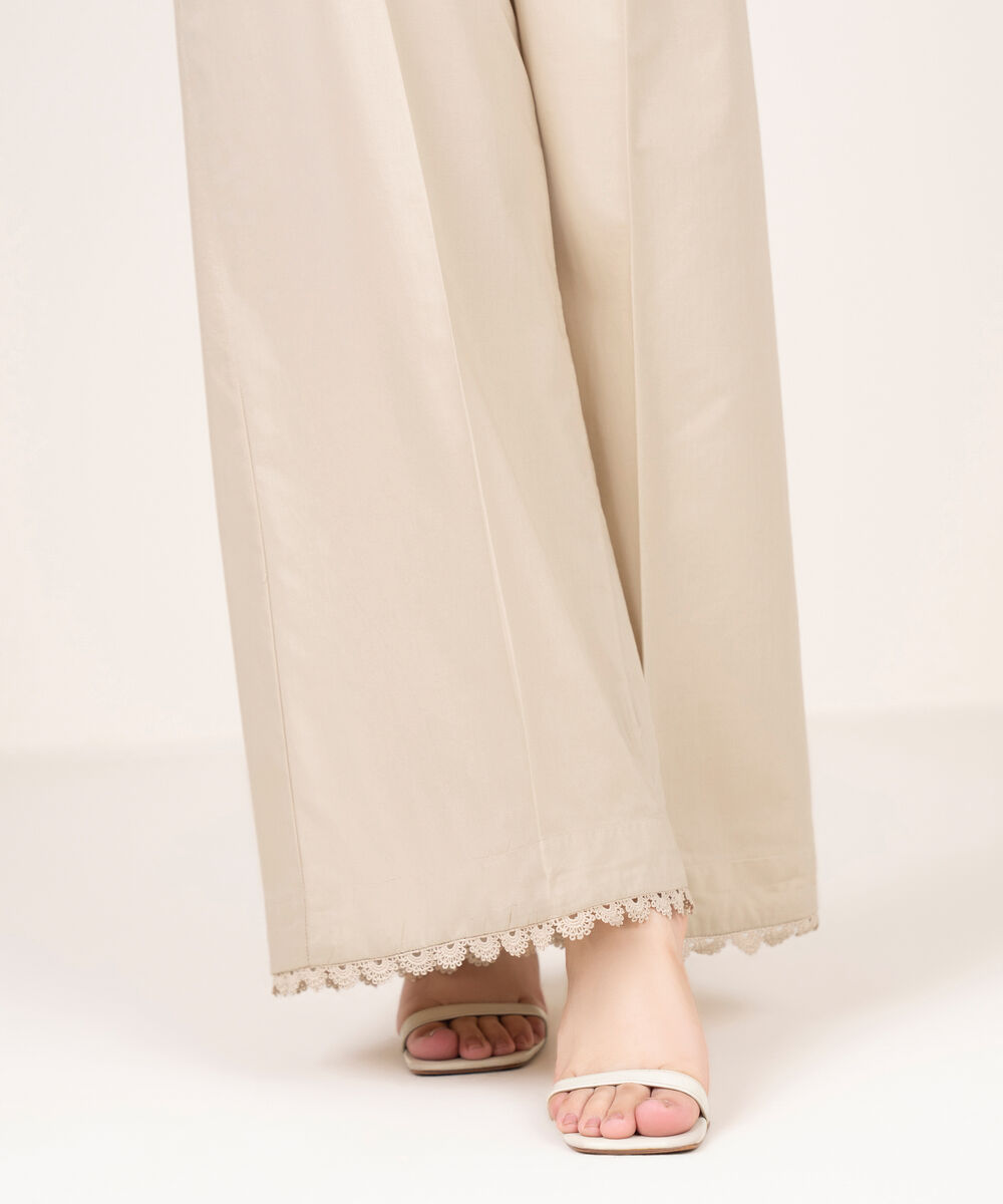 Women's RTW Viscose Linen Solid Beige Flared Pants
