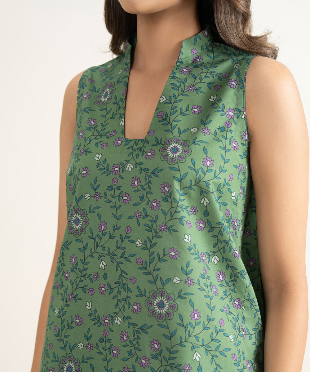Women's Unstitched Lawn Printed Green 3 Piece Suit