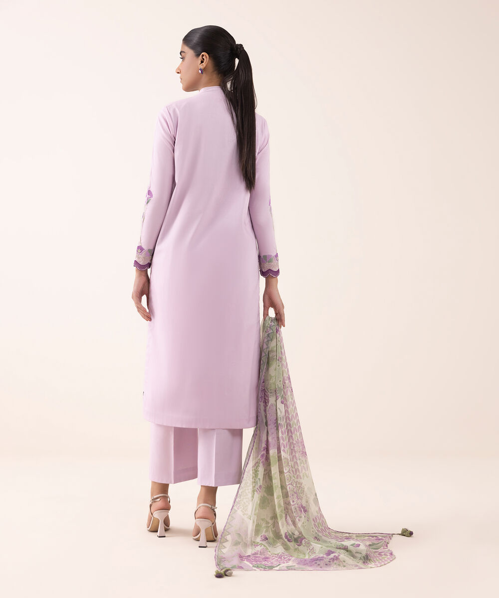 Women's Unstitched Textured Lawn Embroidered Purple 3 Piece Suit