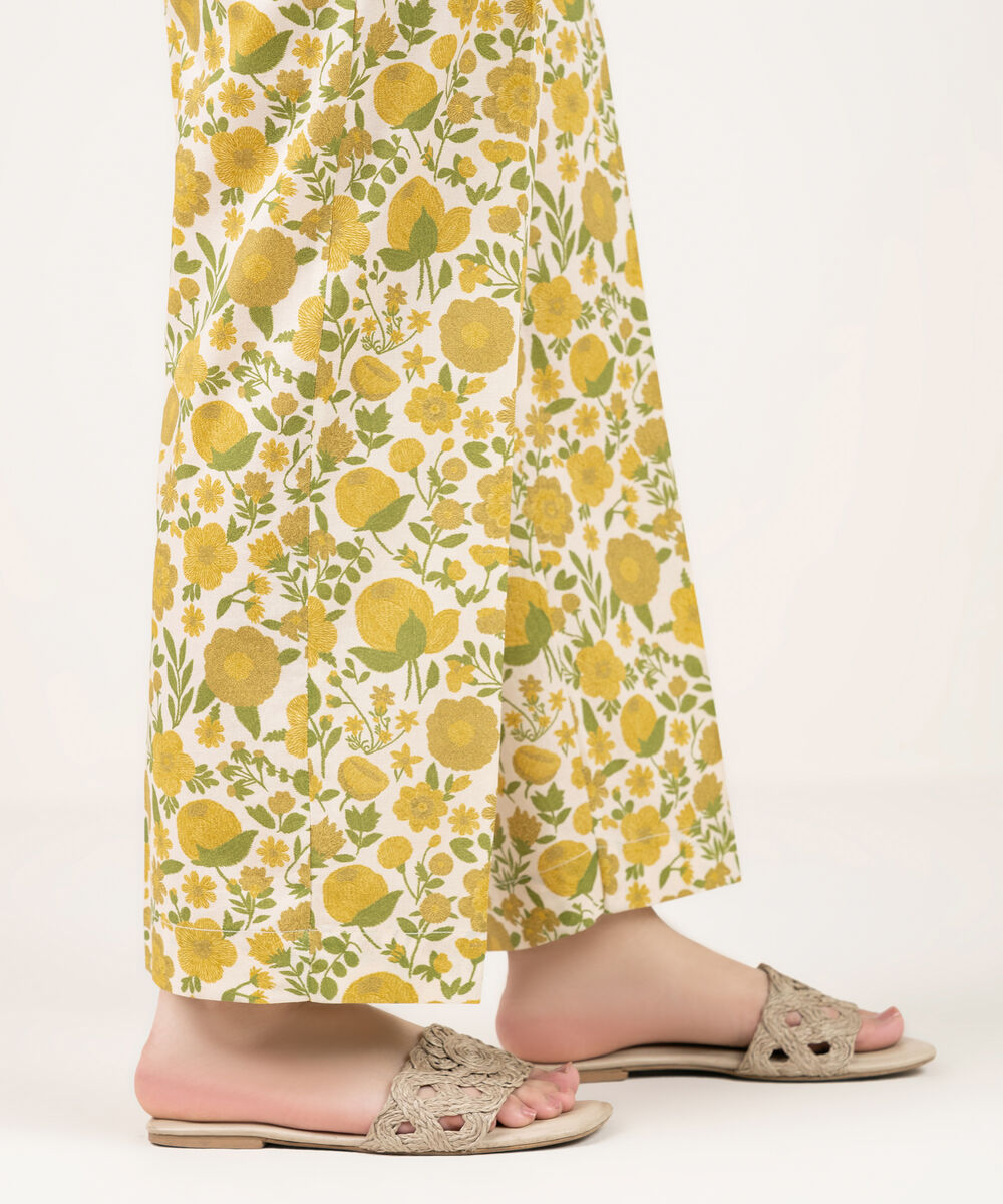 Women's RTW Cambric Printed Yellow Straight Pants