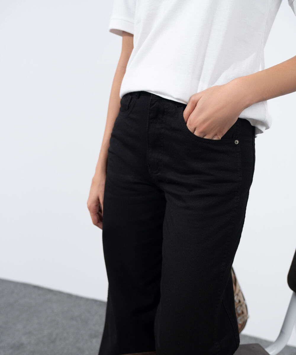 Women's Western Wear Black Wide-Leg Twill Trousers
