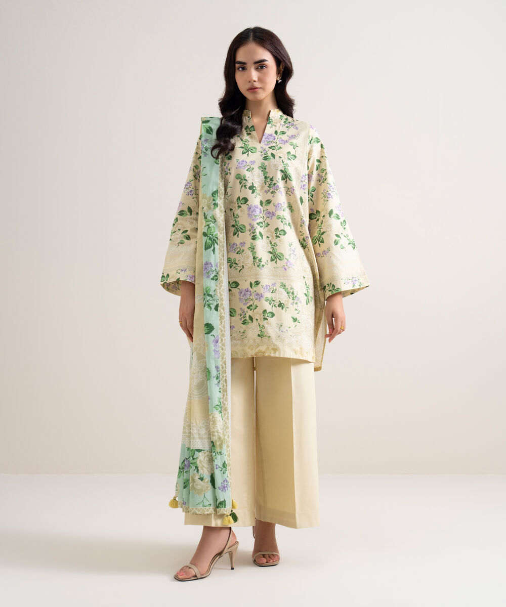 Women's Unstitched Lawn Printed Off White 2 Piece Suit