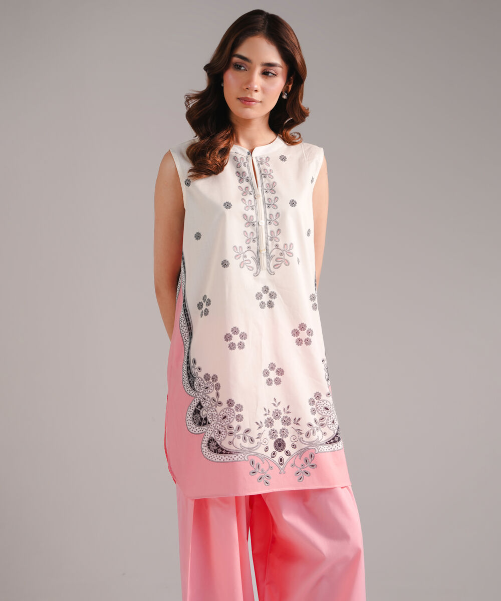 Women's RTW Lawn Printed Off White Straight Shirt