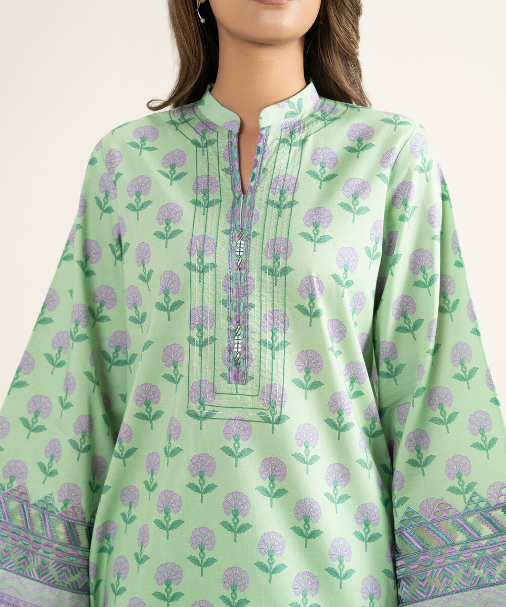 Women's Unstitched Lawn Embroidered Green 3 Piece Suit