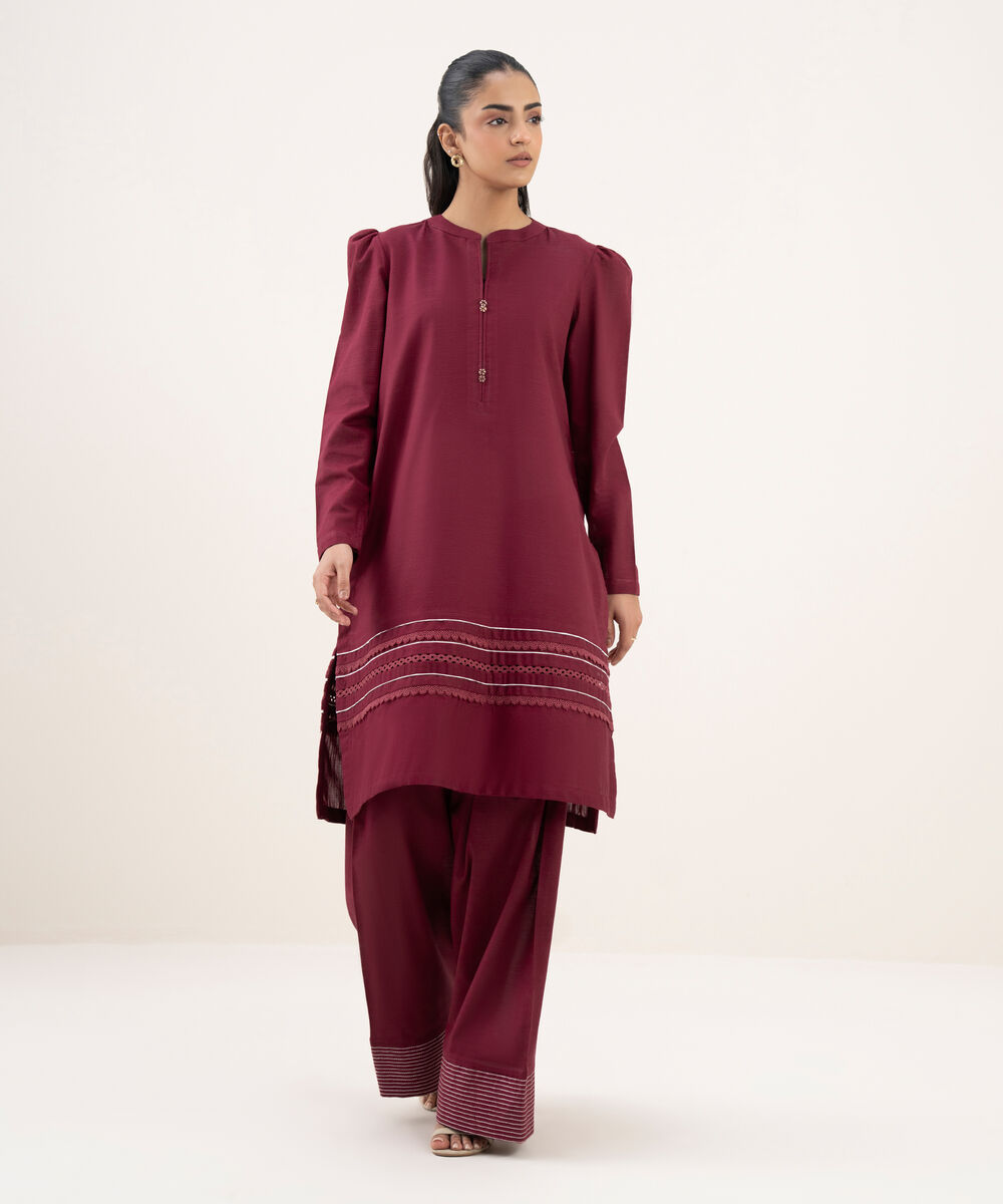 Women's RTW Khaddar Solid Straight Pink Shirt