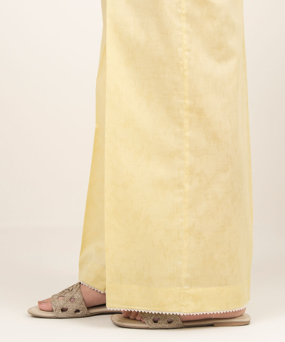 Women's RTW Self Jacquard Solid Yellow Culottes