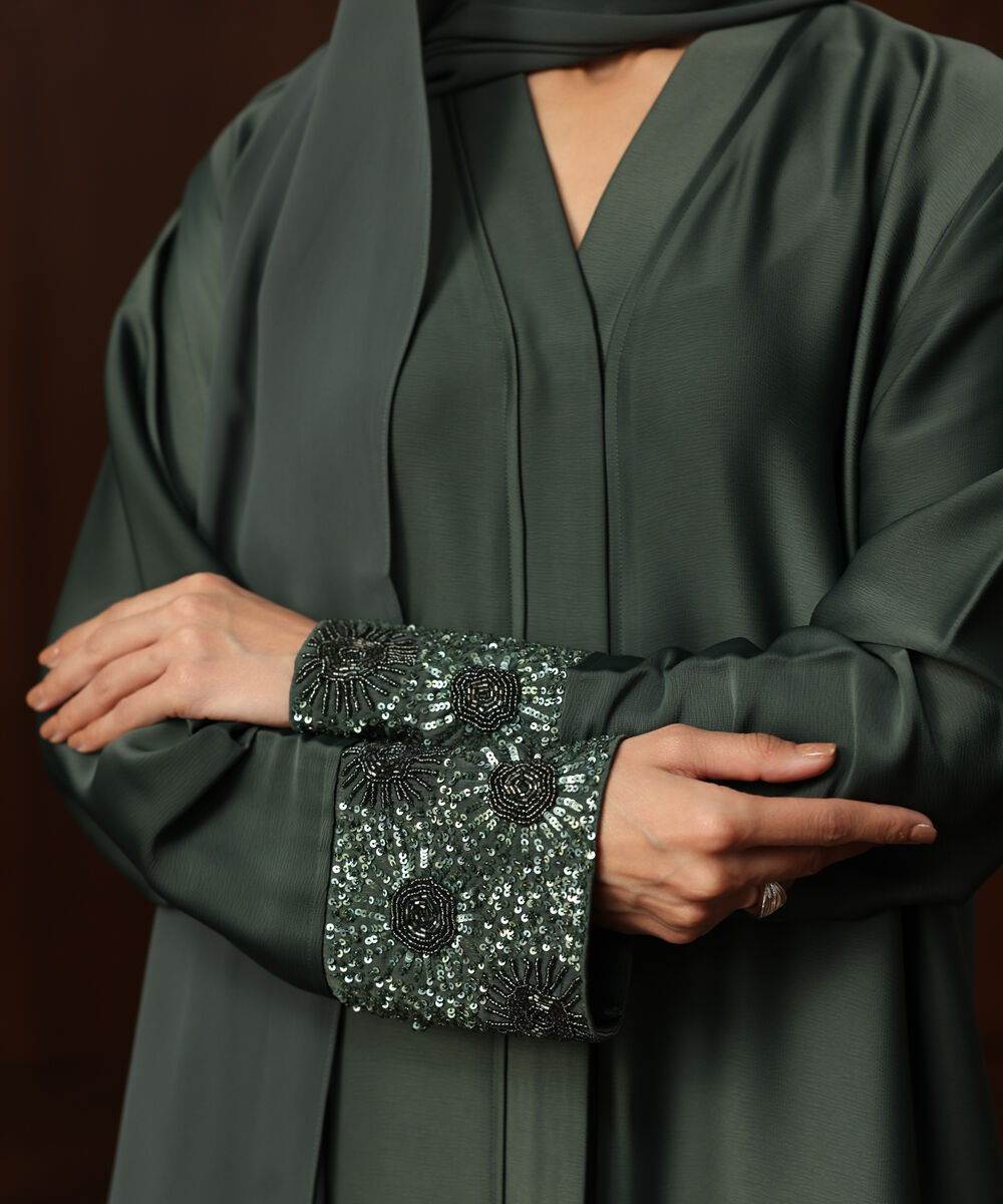 Women's Teal Embellished Abaya Set