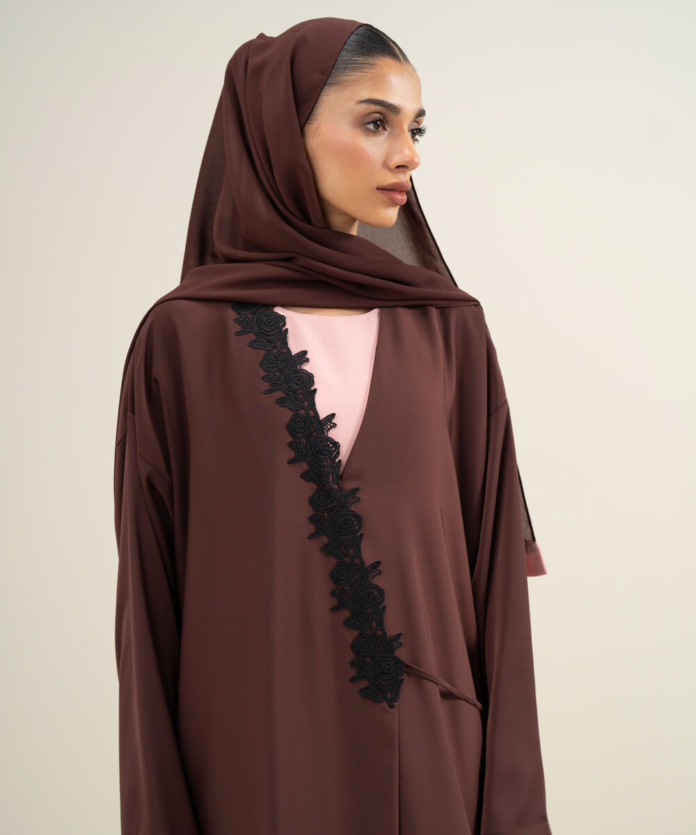 Women's Brown & Pink Wrap-Aroung Abbaya