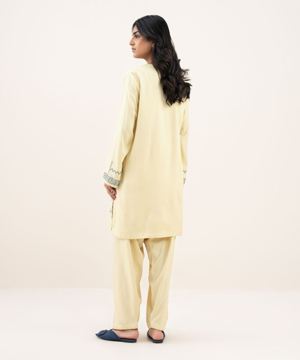 Women's RTW Khaddar Embroidered Straight Off White Shirt