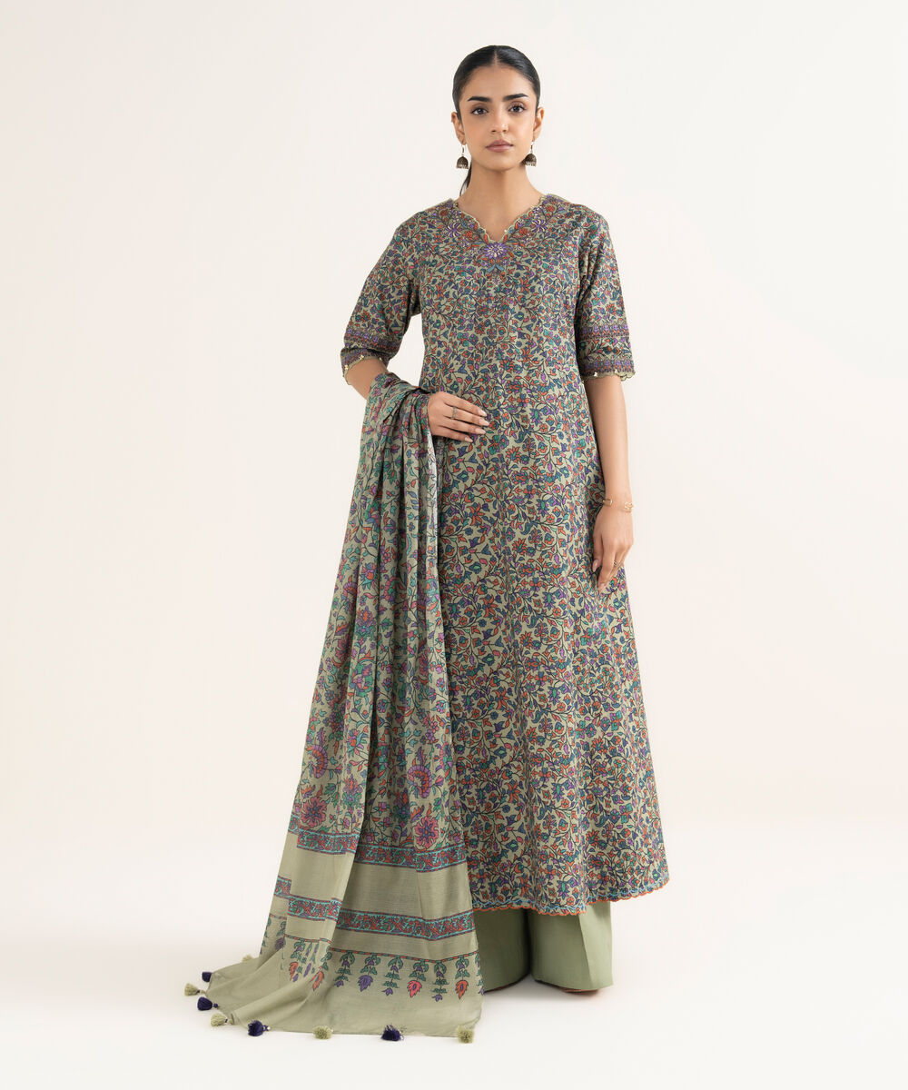 Women's Unstitched Lawn Printed Multi 3 Piece Suit