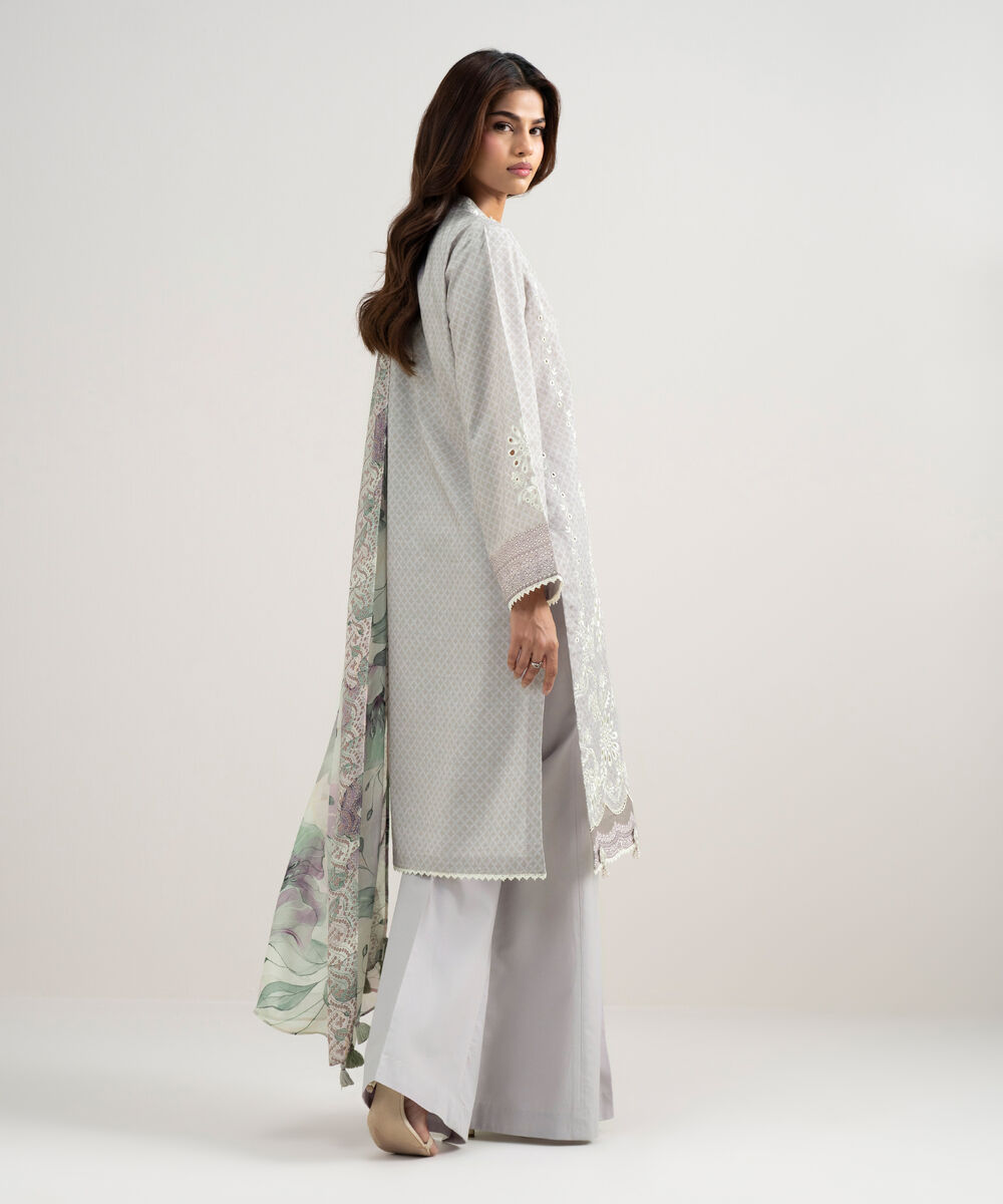 Women's Unstitched Cotton Jacquard Embroidered Lilac 3 Piece Suit