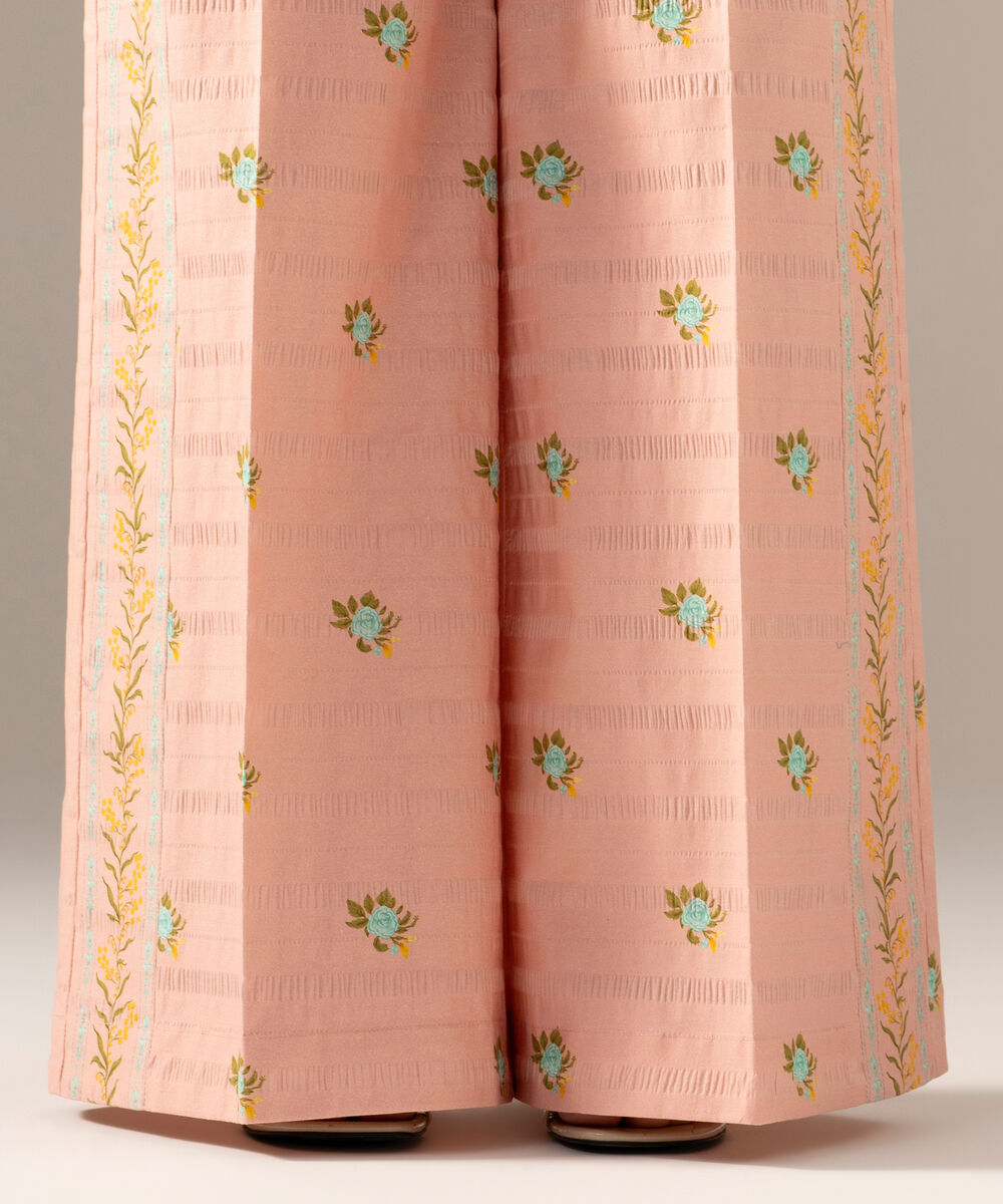 Women's RTW Seersucker Printed Pink Flared Pants