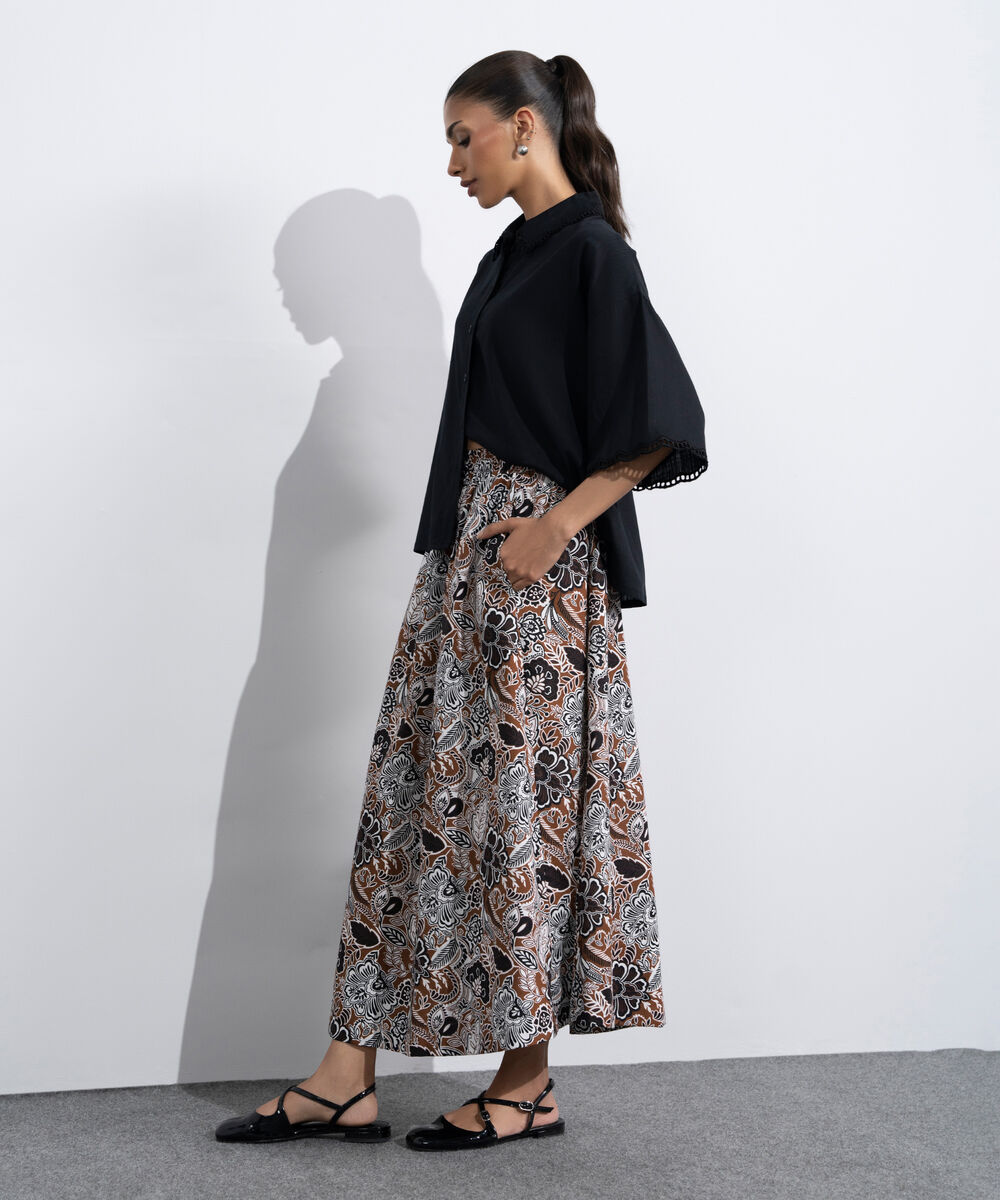 Women's Western Multi Printed Skirt With Panels Details