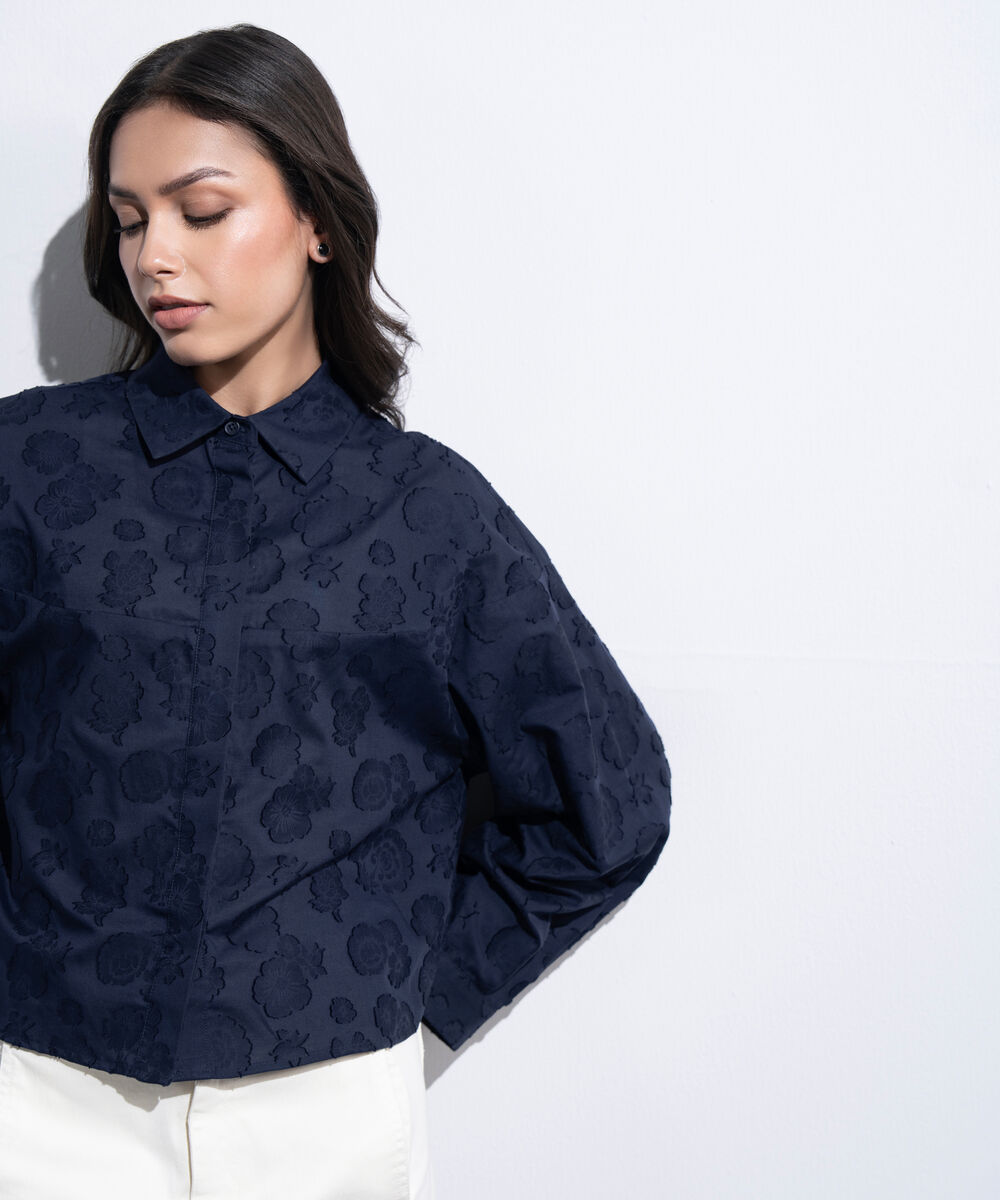 Women's Western Navy Button Through Cocoon Shirt