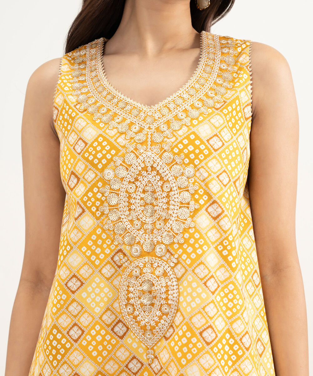 Women's Unstitched Lawn Orange Embroidered 3 Piece Suit